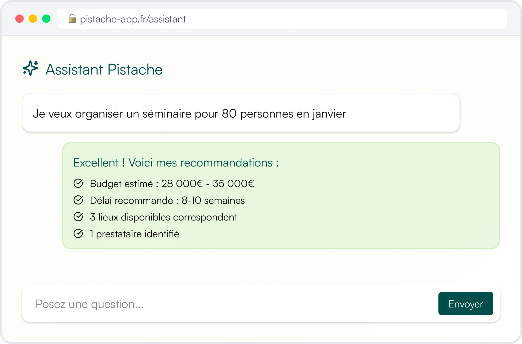 Assistant IA pour événements - fonctionnalité Pistache pour événements professionnels