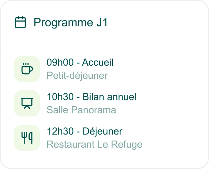 Vue du programme et planification détaillée d'événement
